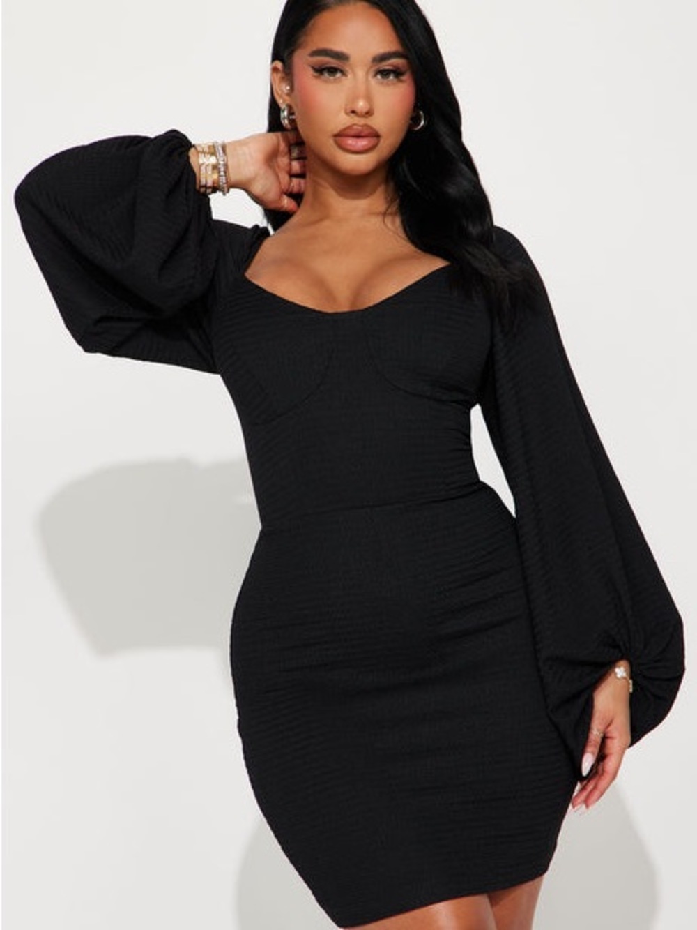Fashion Nova Amber Textured Mini Dress – Black | Size Small | Night‑Out It‑Girl